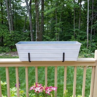 Large White Galvanized Steel Flower Box Planter with Brackets