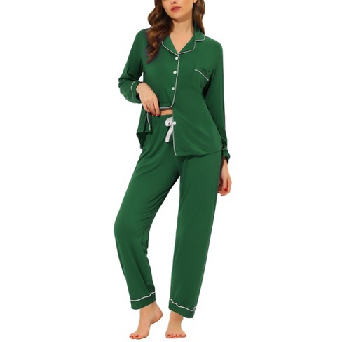 Cheibear Women's Long Sleeves Pants Nightwear Button Down Lounge Pajamas  Set Green Large : Target