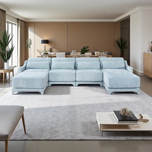 141.7" Chenille U-Shaped Ergonomic Sectional Sofa with Lumbar Pillows & 2 Ottomans - 1 of 4