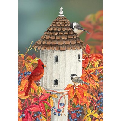 Birds Of Autumn Garden Flag Birdhouse Fall Floral 18