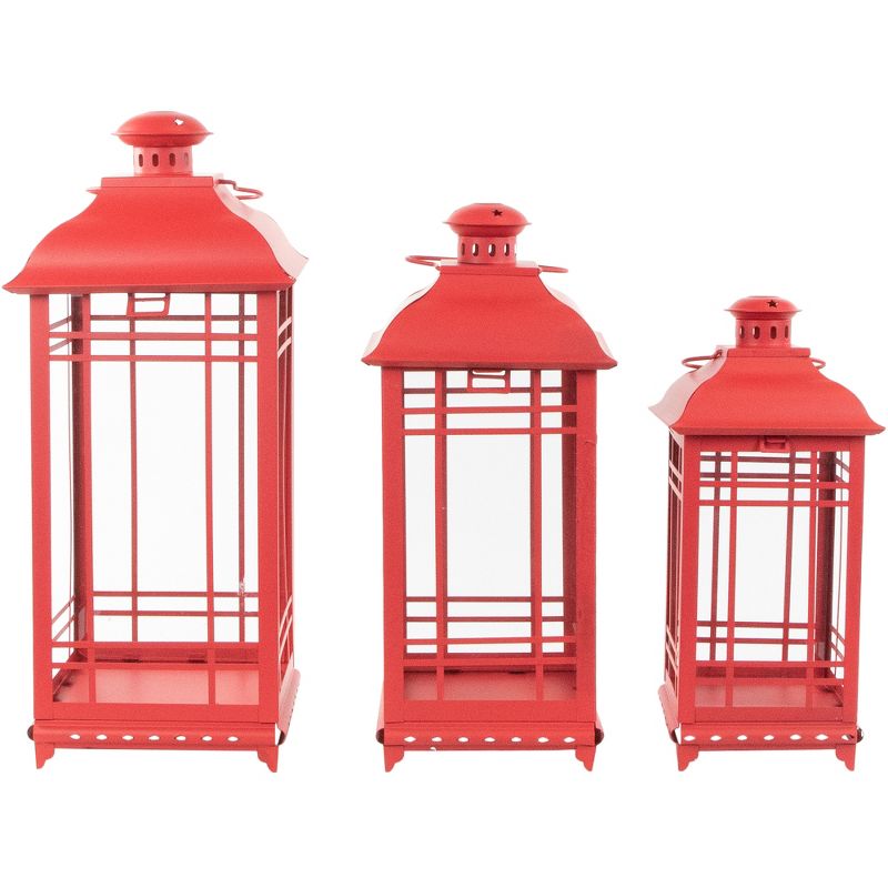 Northlight Set of 3 Red Mission Style Candle Lanterns 19.5", 3 of 6