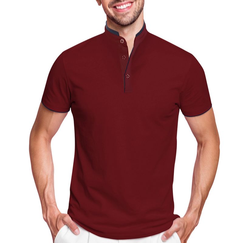 Men's Short Sleeve Henley Polo Shirt with Contrast-Trim, 5 of 7