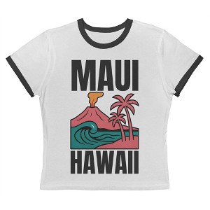 Rerun Island Women's Maui Hawaii Volcano Short Sleeve Graphic Cotton Retro Vintage Ranger Baby Tee - White Caviar L - 1 of 4