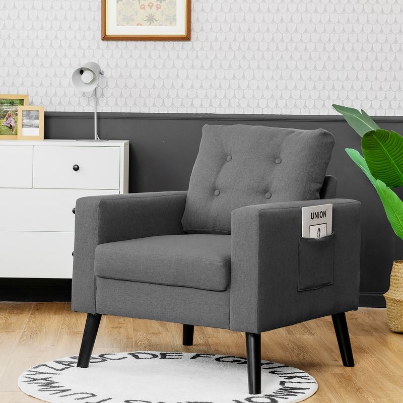 Modern Accent Armchair Upholstered Single Sofa Chair w/ 2-Side Pockets Navy\Beige\Grey, 3 of 13