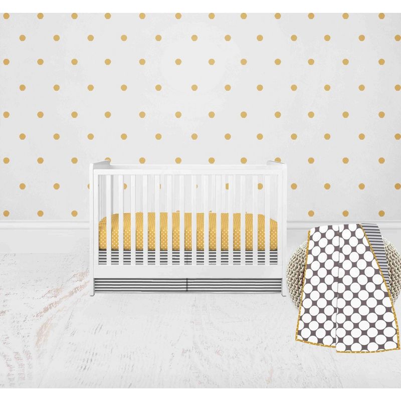 Bacati - Dots Stripes Gray Yellow 3 pc Crib Bedding Set, 1 of 7