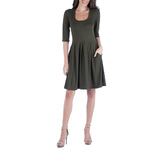 24seven Comfort Apparel Three Quarter Sleeve Fit and Flare Mini Dress - 1 of 4
