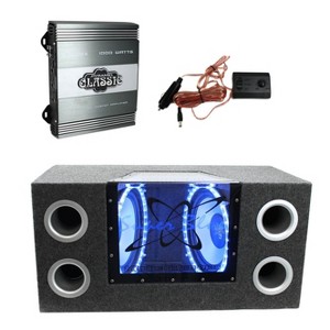 Pyramid BNPS102 10" 1000W 4-Ohm Subwoofer Sub Bandpass System with Neon Accent Lighting and Pyramid PB715X 1000W 2-Channel 4-Ohm RCA Amplifier Amp - 1 of 4
