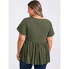 GRACE & GRANDEUR Women's Plus Size Eyelet Embroidery Crew Neck Ruffle Hem Cinched Waist Short Sleeve Babydoll Blouses - 3 of 4