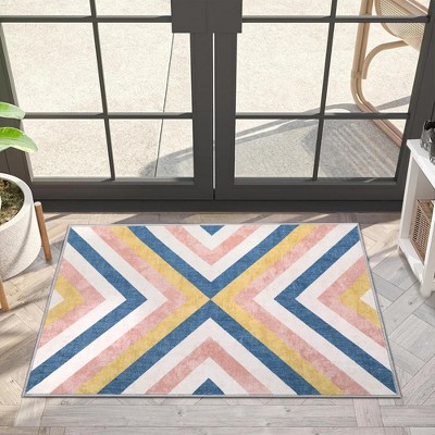 Geometric Area Rug for Living Room Washable Rug Bedroom Carpet Modern Low Pile Rugs for Dorm Nursery Kids Room Home Decor