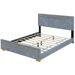 TiramisuBest Queen Size Upholstered Platform Bed With Pull Point Headboard And Metal Wire Frame At The Head And Foot Of The Bed - Gray MDF+L - 1 of 4