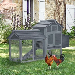 Resenkos Rabbit Hutch, Duck Cage Hutch,Chicken Coop, 59" Small Wooden Chicken coop Hen House Poultry Cage with 2 Doors, Nesting Box and Removable - 1 of 4