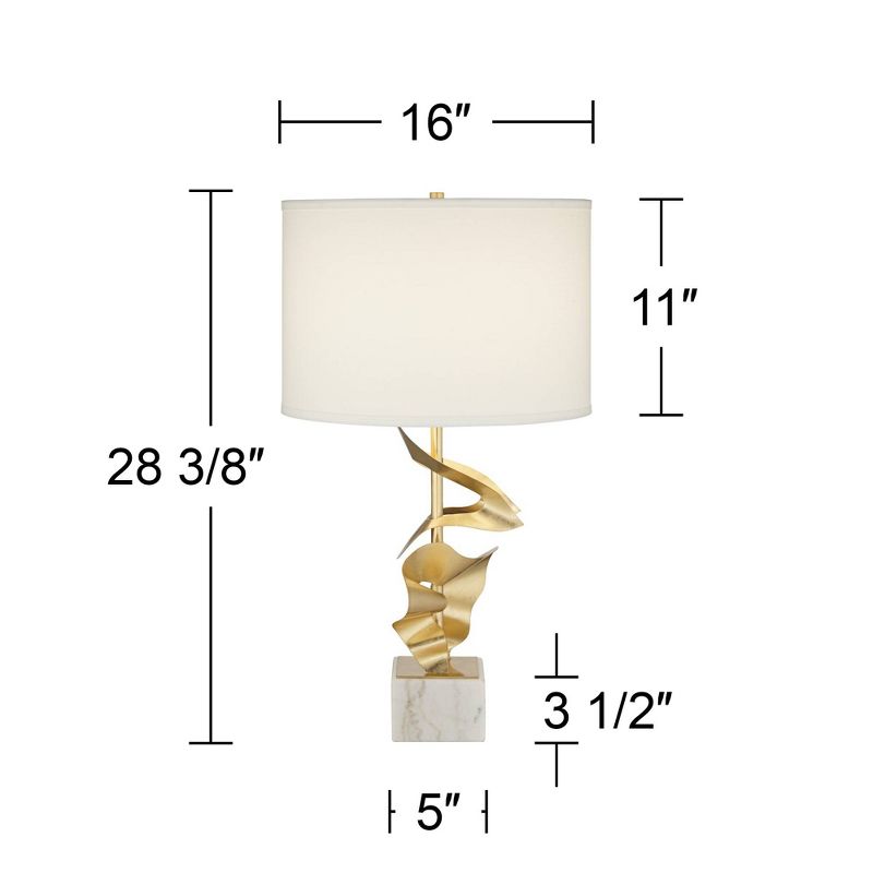 Possini Euro Design Cleo 28 1/2" Tall Abstract Sculpture Modern Glam End Table Lamp Gold Marble Metal Single White Shade Living Room Bedroom Bedside, 4 of 10