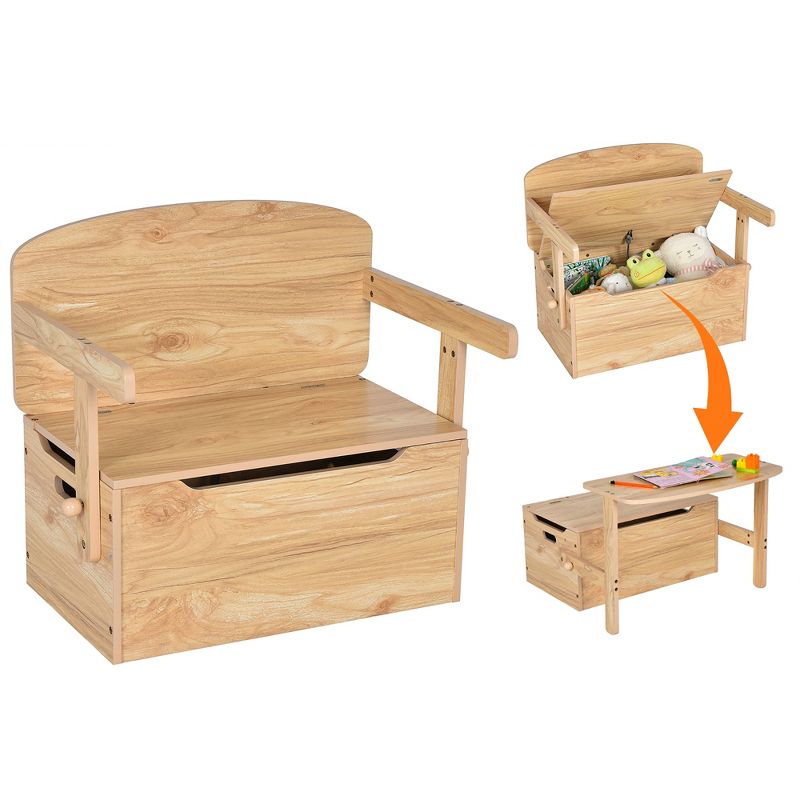 Costway 3-in-1 Kids Convertible Storage Bench Wood Activity Table and Chair Set, 1 of 10