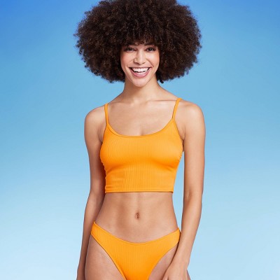 Women's Ribbed Longline Bralette Bikini Top - Wild Fable™ Orange M
