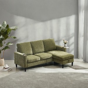 Modern Design Chenille 3 Seat L-Shape Sectional Sofa with Storage Chaise for Apartment - 1 of 4