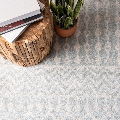 Ivory and Light Grey Square Synthetic Area Rug
