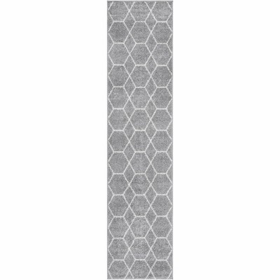 Light Gray Geometric Trellis Synthetic Runner Rug