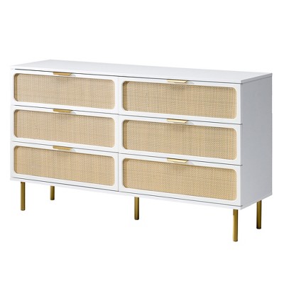 AMERLIFE  Rattan Boho  Dresser with Rubberwood Legs