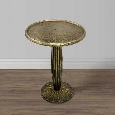 Antique Brass 12" Round Metal Side Table with Fluted Base