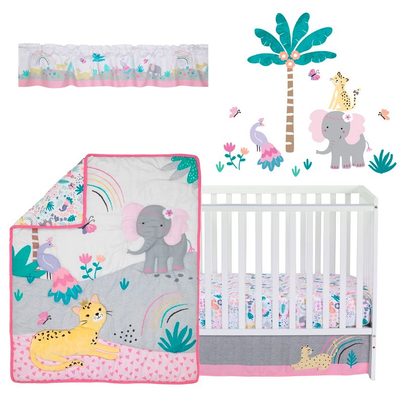 Bedtime Originals Rainbow Jungle 5-Piece Nursery Baby Crib Bedding Set, 1 of 10
