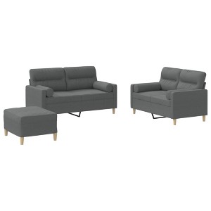 vidaXL 3-Piece Modern Sofa Set with Footstool and Pillows in Dark Gray Fabric – Ideal for Living Room, Lounge Area or Bedroom - 1 of 4
