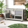 FURNIinspire Pet Crates and Houses, 2-Tier Rabbit Hutch on Wheels, Bunny Cage with Ramp, Tray, Doors, Openable Top, Gray, 35.44"*19.7"*21.65" - 2 of 4