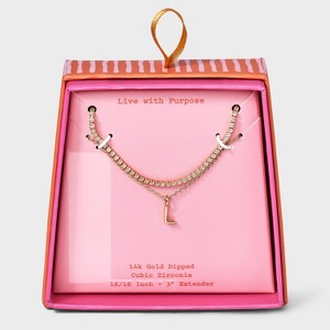 14K Gold Dipped Cubic Zirconia Initial Necklace Set 2pc - A New Day™ Gold - 1 of 3