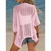 Womens Short Sleeve Cardigan Beach Cover Up Hollow-Out Sweater Cardigan Batswing Sleeve Cover Up Lightweight Cardigan - 2 of 4