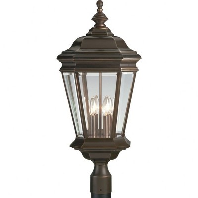 Progress Lighting Crawford 4-Light Outdoor Post Lantern, Oil Rubbed Bronze, Clear Beveled Glass Shade