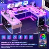 U Shaped Desk, 126 Inch Gaming Desk with Monitor Stand and LED Lights, Reversible Shaped Large Computer Desk with Power Outlets - 3 of 4