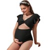 Coolmee Women Maternity Cutout Slimming Tummy Control V Neck Wrap Loose Ruffled Short Sleeve Belly-Covering One Piece Swimsuit - 3 of 4