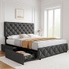 Jojoka Bed Frame with Headboard Adjustable,Upholstered Platform Bed Frame with 4 Drawers,Wooden Slats Supports - 2 of 4
