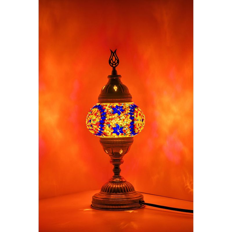 Kafthan 14.5 in. Handmade Multicolor Center Circle Mosaic Glass Table Lamp with Brass Color Metal Base, 5 of 6