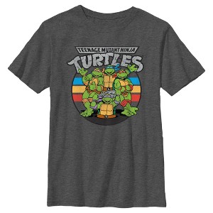 Boy's Teenage Mutant Ninja Turtles Distressed Retro Striped Brothers T-Shirt - 1 of 4
