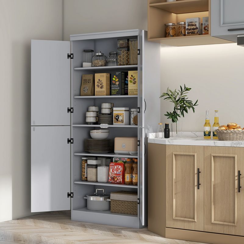 HOMCOM 70" 4-Door Kitchen Pantry, Freestanding Storage Cabinet, 6-tier Cupboard with Adjustable Shelves for Living Room, 3 of 7
