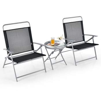 Costway 3pcs Patio Folding Table Chair Set Extra-Large Seat Metal Frame Portable Outdoor