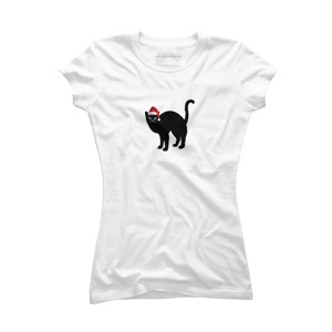 Junior's Design By Humans Christmas cat tshirt By bambino T-Shirt - 1 of 3