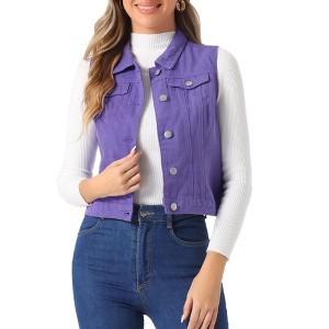 INSPIRE CHIC Women's Buttoned Washed Denim Vest with Faux Chest Flap Pockets - 1 of 4