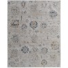 Ivory Taupe and Blue Floral Power Loom Worn Faded Area Rug With Fringe - 4 of 4