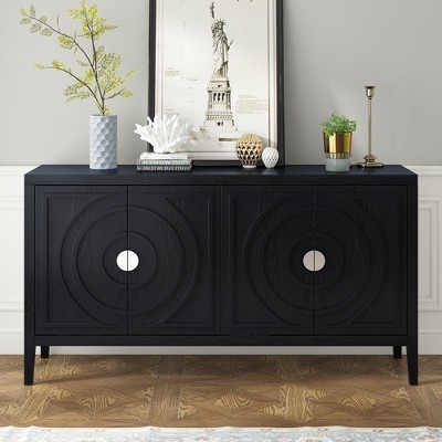 VYNXARIA Retro Sideboard door with Circular Groove Design Round Metal Door Handle for Entrance, Dinning Room, Living Room (Black)