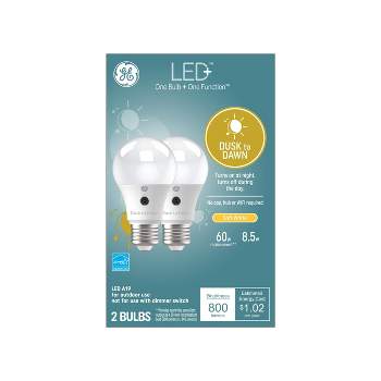 GE 2pk 8.5 Watts Soft White Medium Base LED+ Dusk to Dawn Outdoor Light Bulbs