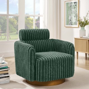 30" Velvet Plush Ribbed Swivel Chair with Gold Base, Luxurious Modern Design - 1 of 4