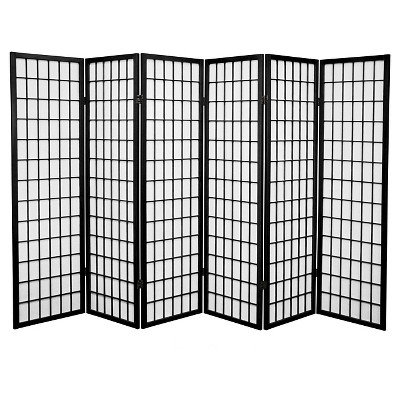 5 ft. Tall Window Pane Shoji Screen - Black (6 Panels)