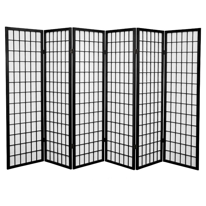 5 ft. Tall Window Pane Shoji Screen - Black (6 Panels), 1 of 6