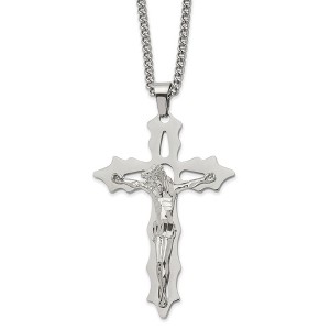 Black Bow Jewelry Men's Stainless Steel Polished XL Crucifix Necklace, 24 Inch - 1 of 4