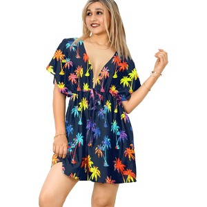 LA LEELA Women's Beachwear Summer Swim Beach Dress Cover Ups for Swimwear Women Loose Swing Swimsuit Coverups for Women Tops XL-XXL Colorful Palm - 1 of 4
