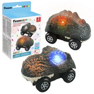 PICASSO-TILES 2PCS Race Track Truck & Dinosaur Car Accessories, Compatible with STEM Magnetic Tile Building Kits, Bulk Toy Set for Kids Boys & Girls - 1 of 4