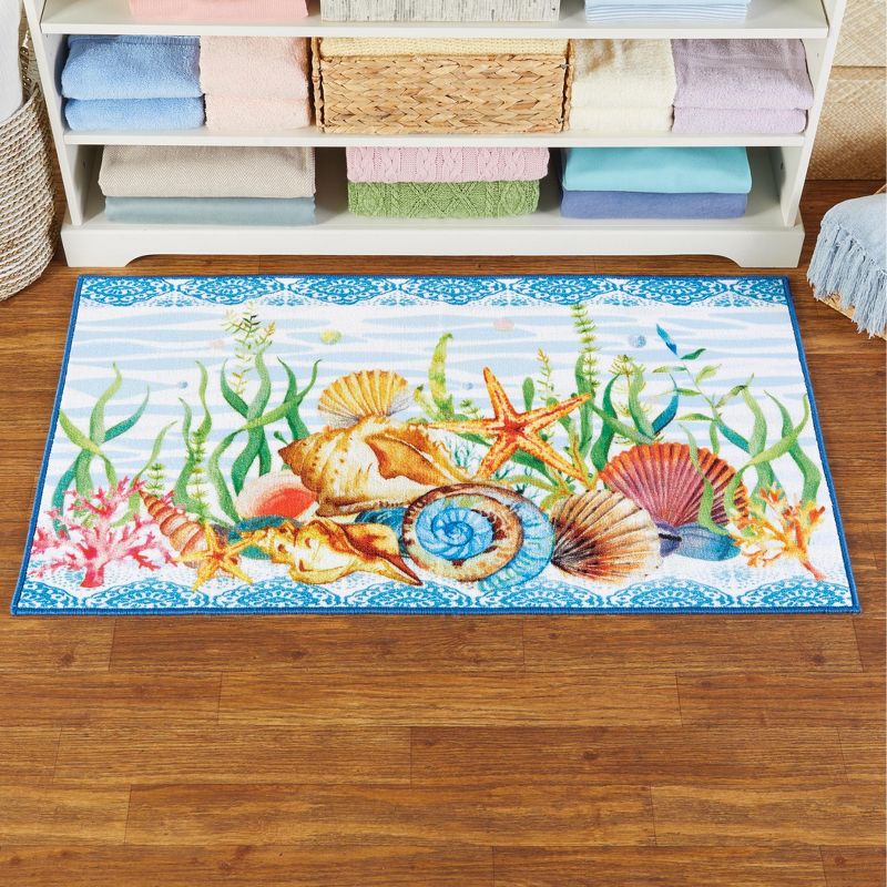 Collections Etc Coastal Seashell and Starfish Skid-Resistant Accent Rug, 2 of 5