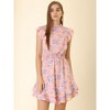 Allegra K Women's Ruffles Floral Printed Mock Neck Tiered Smocked Dress - 2 of 4