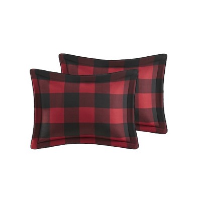 Full Red Buffalo Check Faux Fur Comforter Set